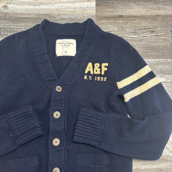 Abercrombie Cardigan Blue Womens M Wool Blend Knit Retro Varsity Sweater Y2K - Picture 1 of 9